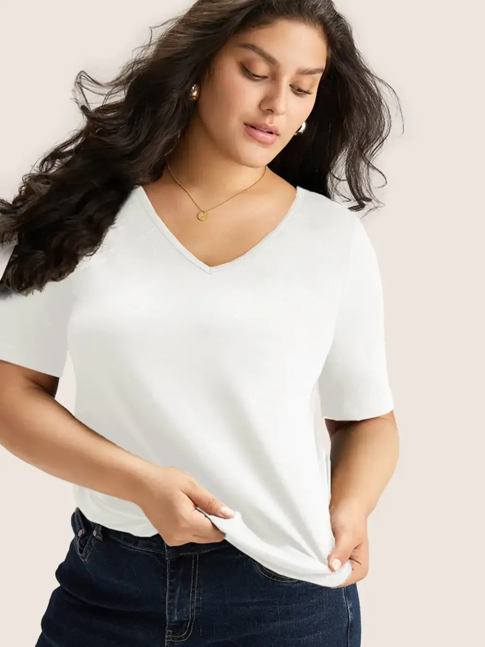 Cotton V Neck Plain Basic T-Shirt