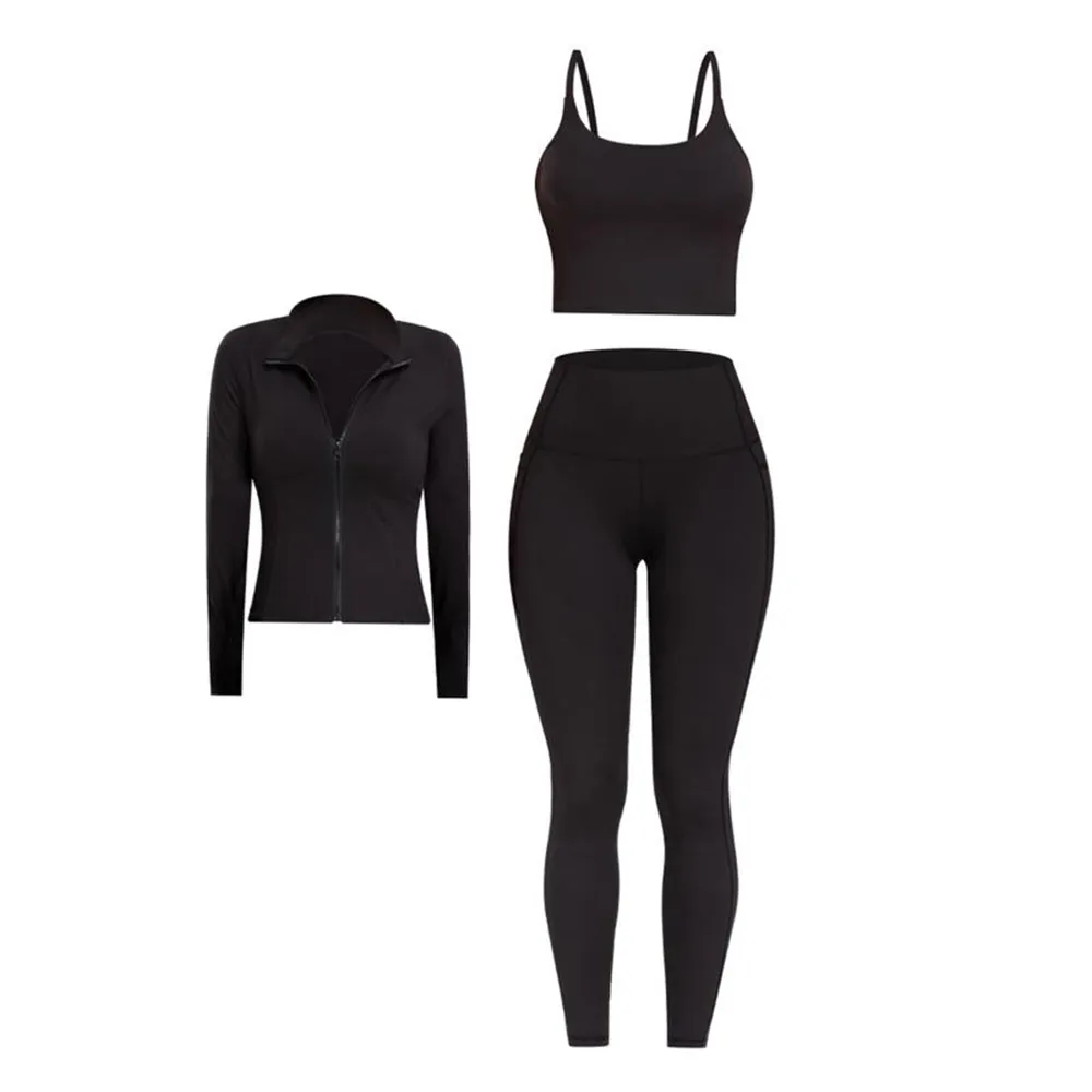 3 Piece Workout Set - Sports Bra+Leggings+Jacket