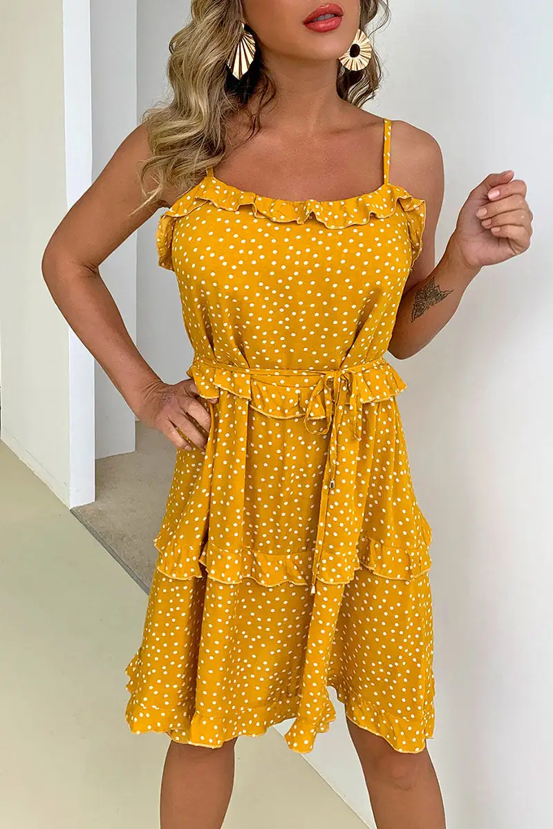 Fashion Street Polka Dot Split Joint Spaghetti Strap A Line Dresses