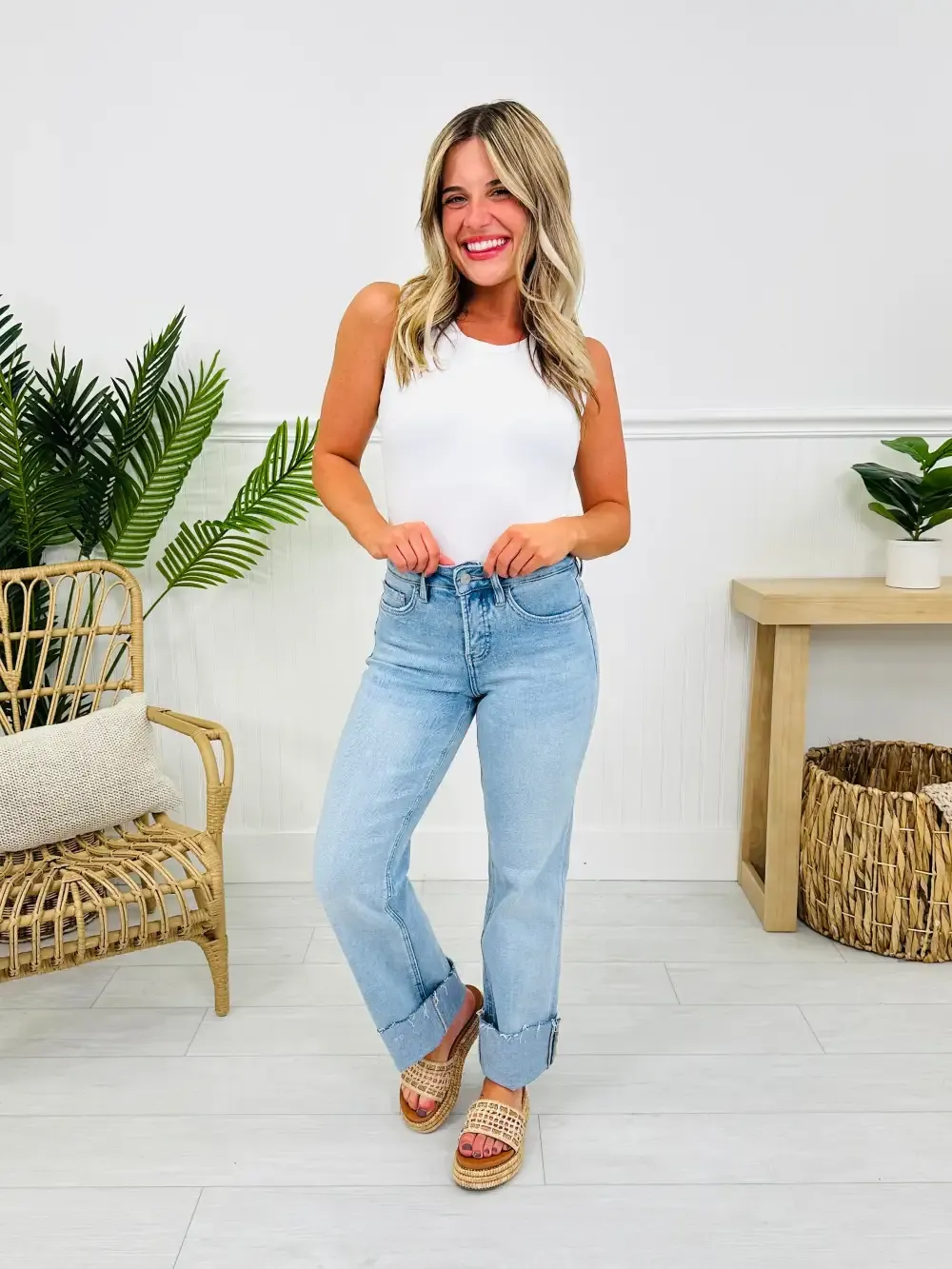 Feeling Brand New Slim Wide Leg Tummy Control Jeans