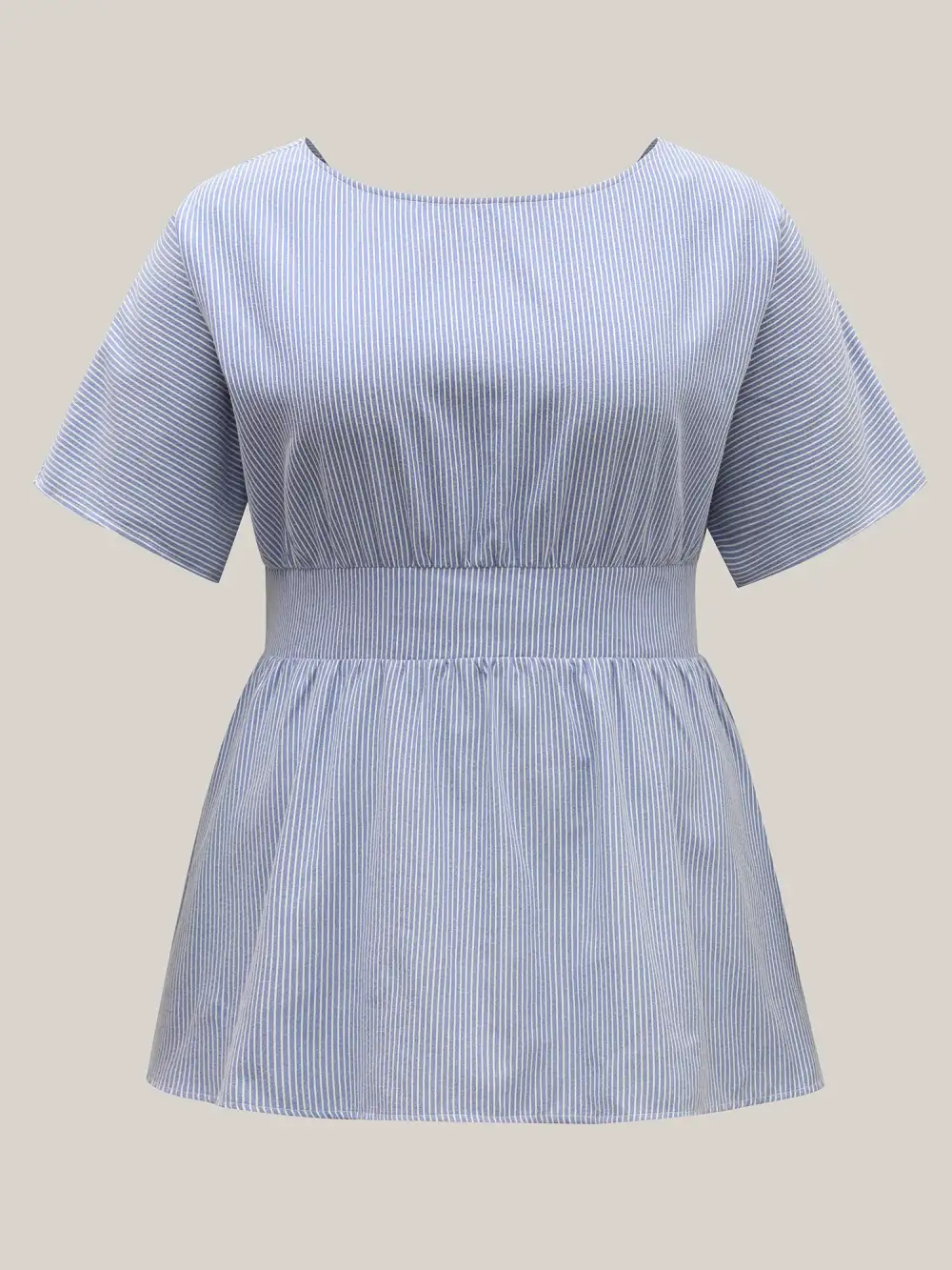 Backless Bow Tie Stripe Print Cinched Blouse