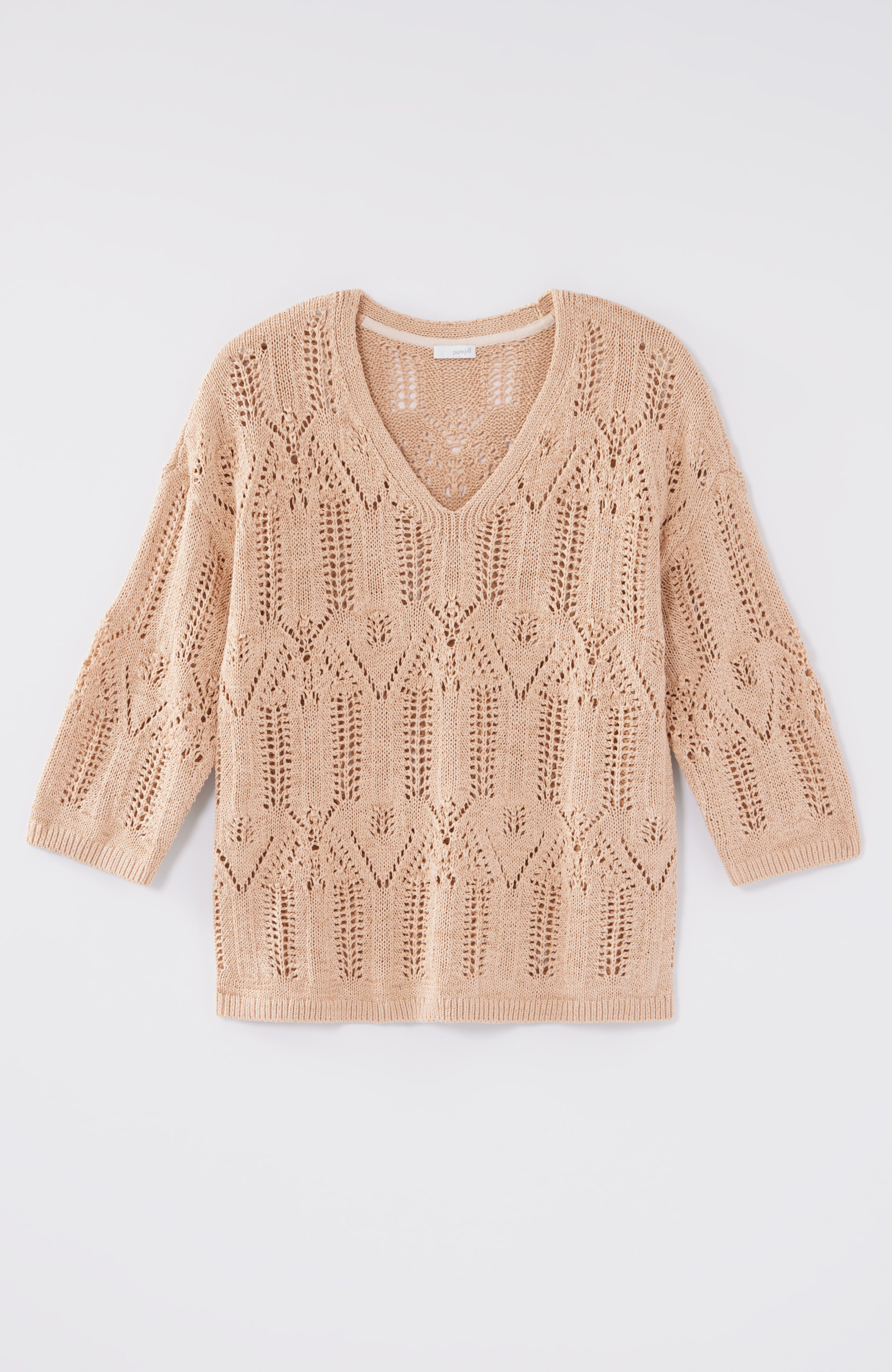 Pure Jill Open-Textured V-Neck Sweater