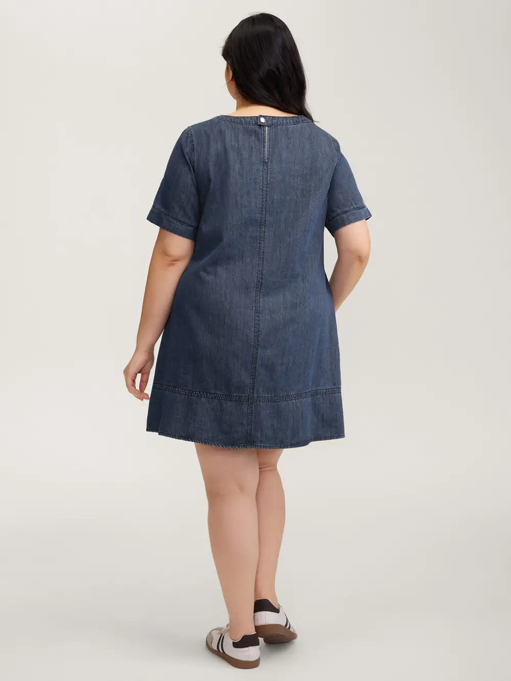 Denim Pockets Button Back Mini Dress