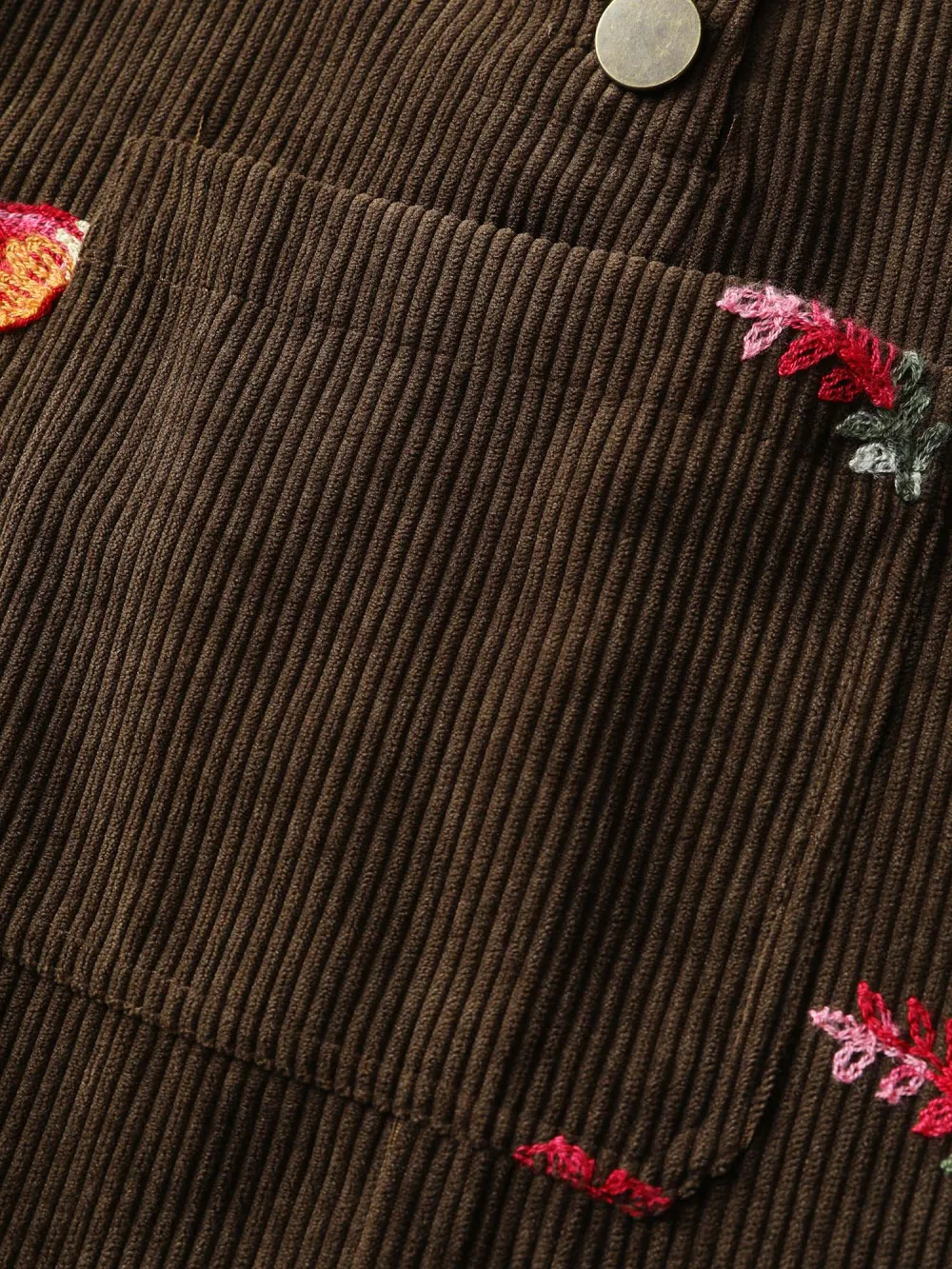 Corduroy Embroidered Patch Pocket Overall Jumpsuit