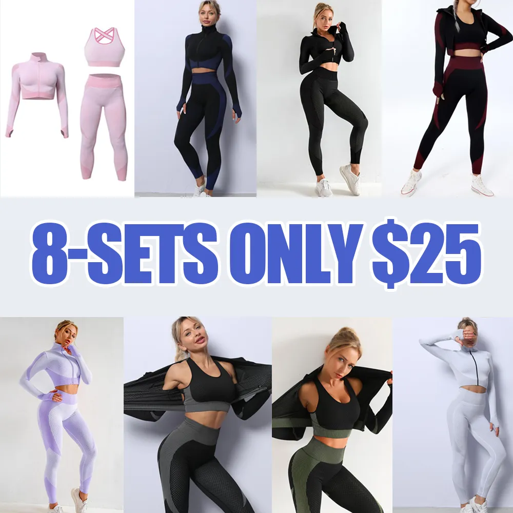 Women's Colorblock Zip Up Shapewear Set, Casual Comfy Crop Jacket & High Waist Sports Yoga Pants & Bra for Outdoor Wear, Fitness Training Clothes