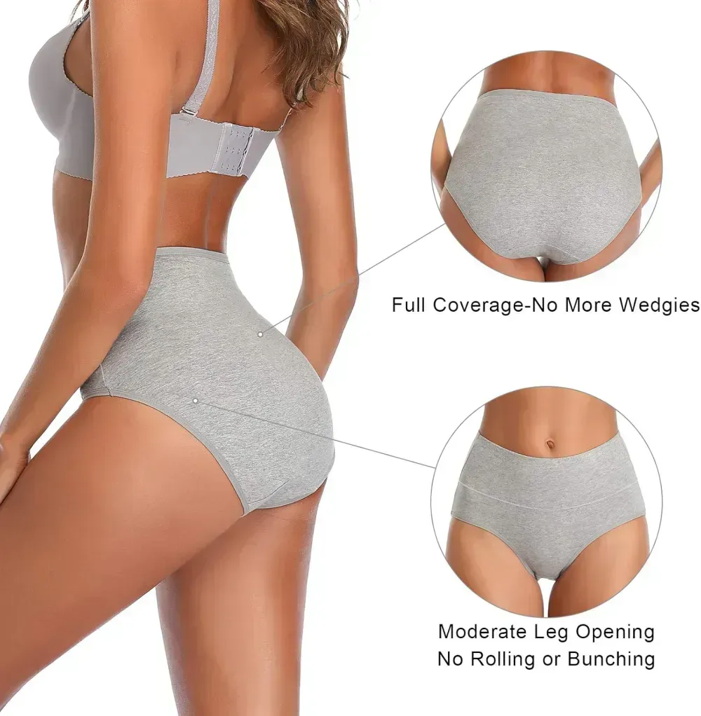 Womens Underwear,Cotton Mid Waist No Muffin Top Full Coverage Brief Ladies Panties Lingerie Undergarments for Women Multipack