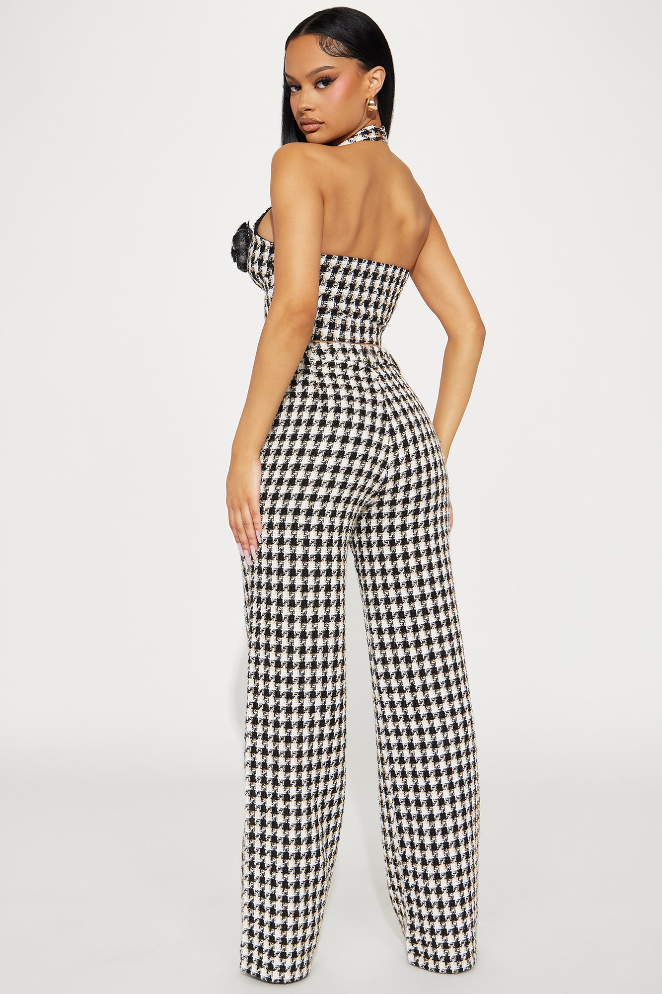 Naya Tweed Vest Pant Set - Black/White