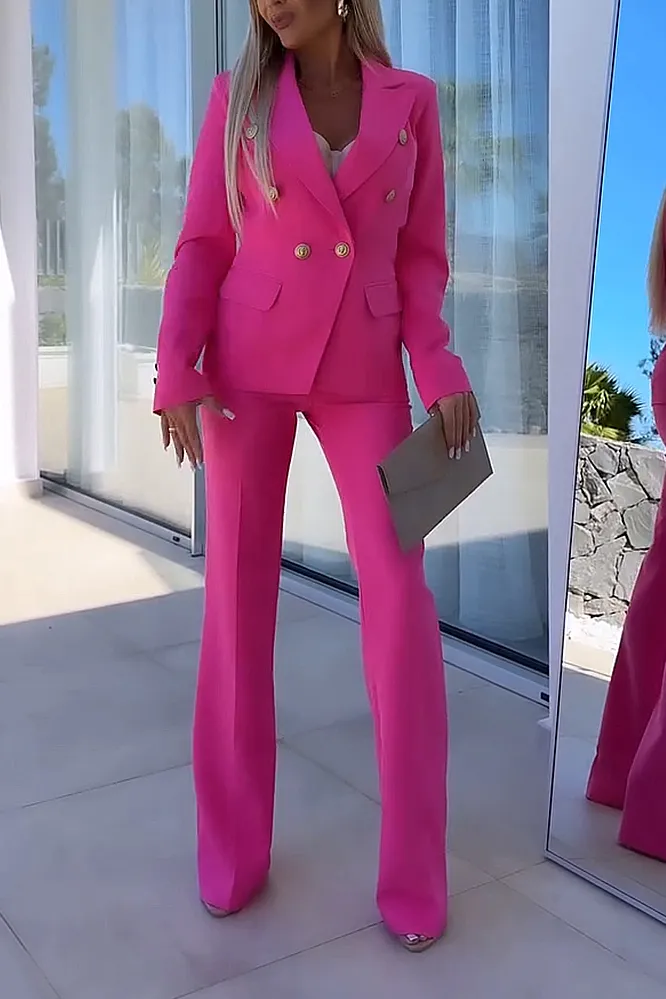 Women's solid color slim fit jacket&pants two-piece set