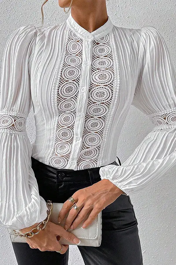 Lace Patchwork Textured Sheer Blouse
