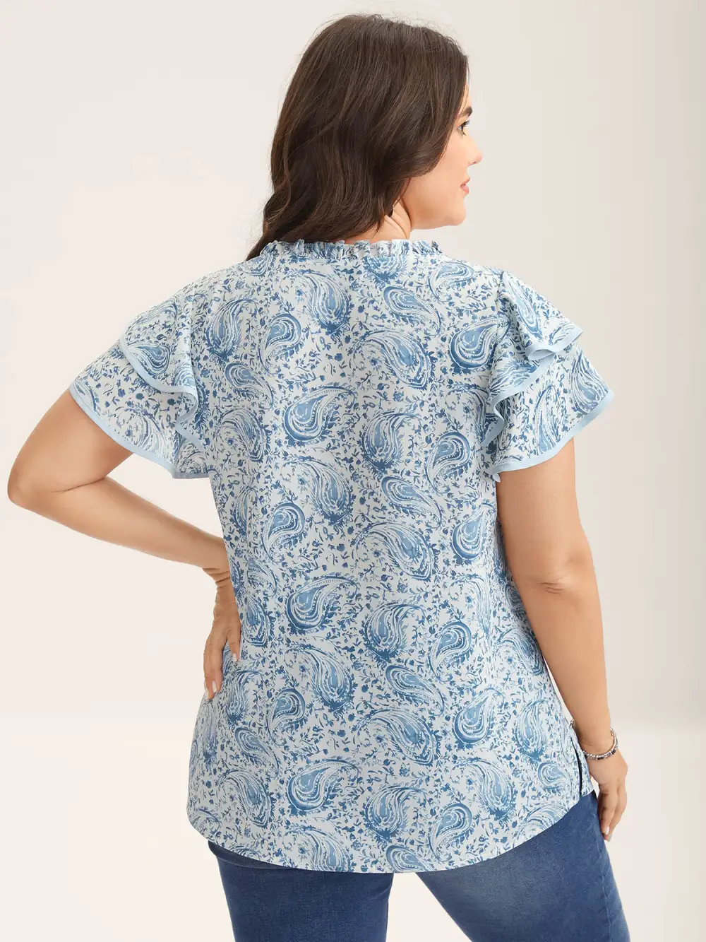 Paisley Print Ruffled Layered Sleeve Blouse