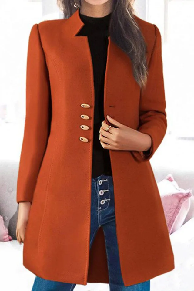 (Clearance Sale⚡) Solid Four Buttons Stand Collar Coat