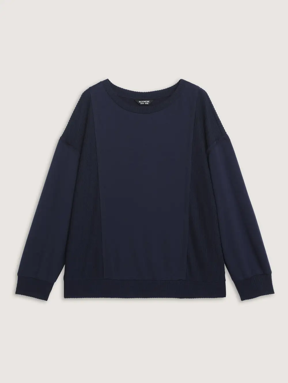 Crew Neck Textured Patchwork Sweatshirt