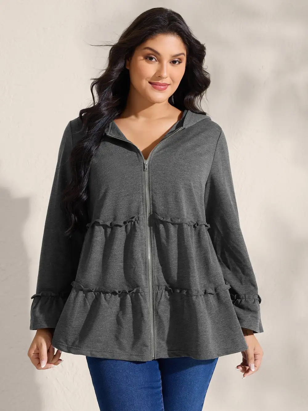 Tiered Ruffled Edges Pockets Jacket