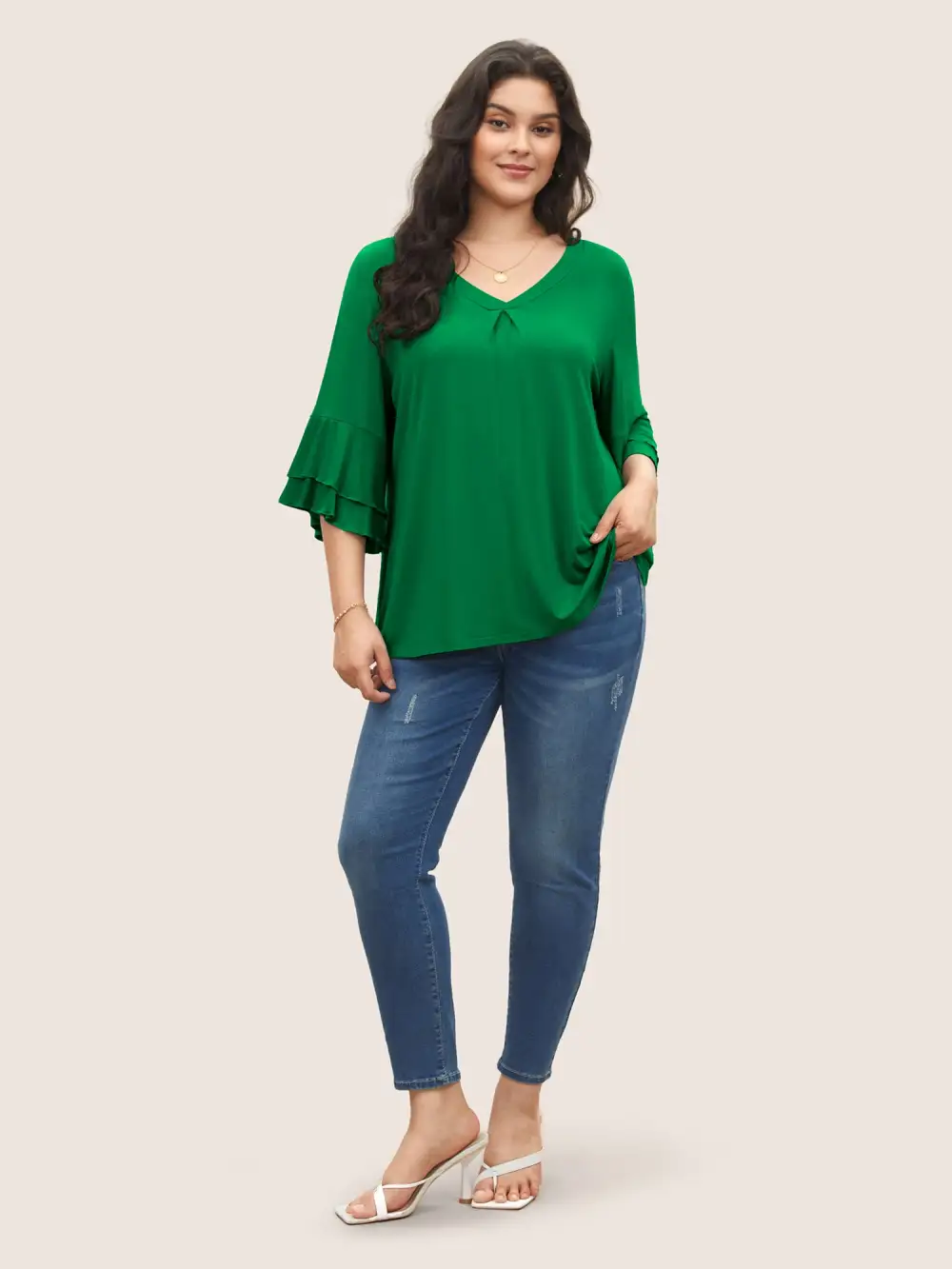 Supersoft Essentials Ruffle Layered Sleeve Pleated T-shirt