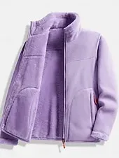 Women's Sherpa Jacket Comfortable Breathable Zipper Pocket Casual Plain Vacation Street Casual Daily Wear Single Breasted Regular Stand Collar Regular Fit Long Sleeve Outerwear Pink Purple Fuchsia