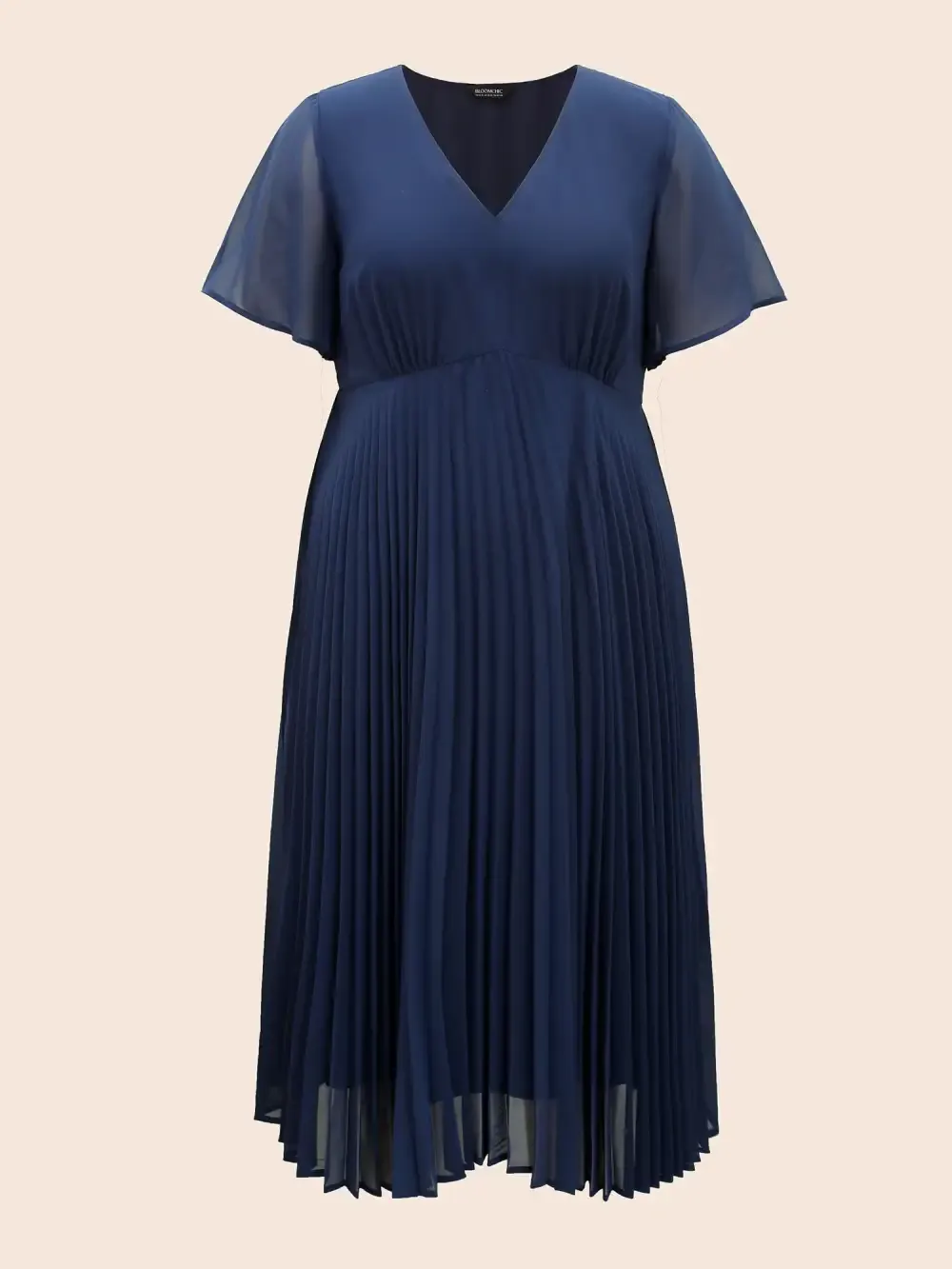 Solid Chiffon Pleated Ruffle Sleeve Dress