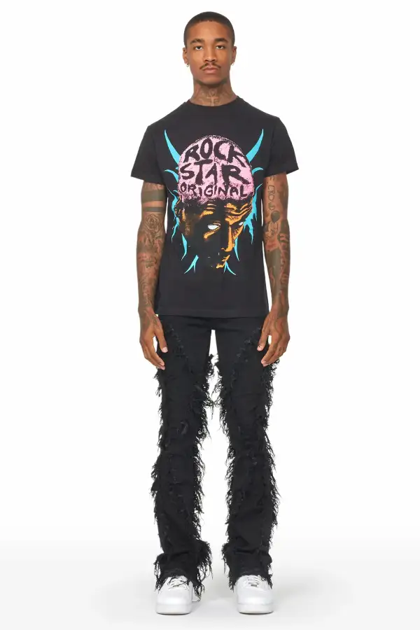 Tristan Jet Black Stacked Flare Jean