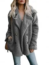 Women's Teddy Coat Comfortable Breathable Buttons Casual Plain Vacation Street Casual Daily Wear Double Breasted Regular Turndown Regular Fit Long Sleeve Outerwear White Red Dark Grey Spring Fall