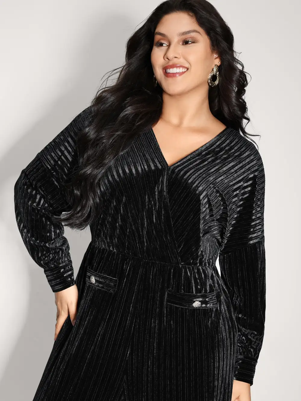 Textured Velvet Sheer Back Pockets Jumpsuit