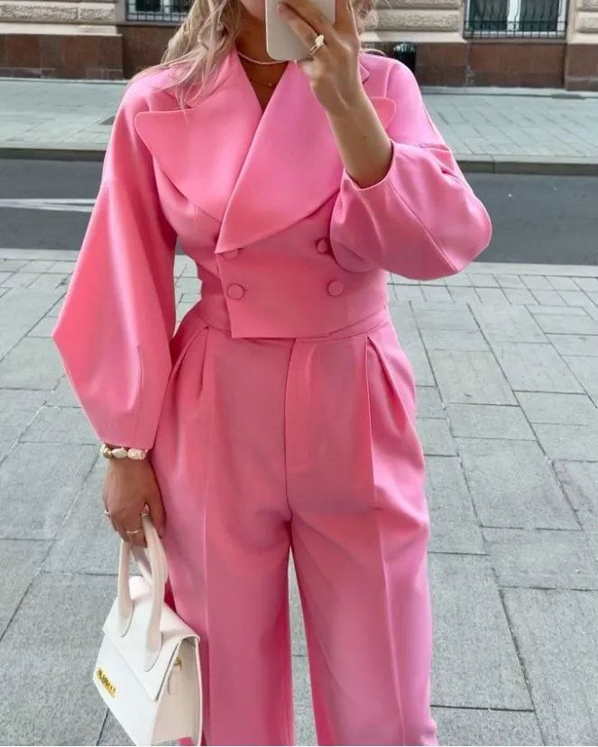 Belted Puff cuff Long sleeve Blazer and pants set
