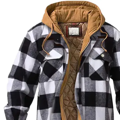 Men's Checkered Textured Winter Thick Hooded Jacket