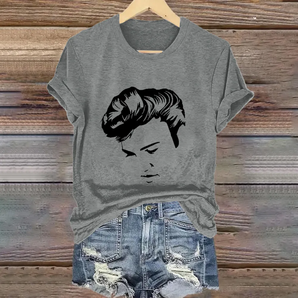 Women's American The King Print Short Sleeve Round Neck Cotton T-Shirt