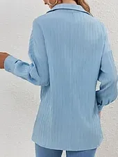 Women's Shirt Texture Blouse Plain Daily Stylish Basic Long Sleeve Shirt Collar Regular Tops Work Daily Holiday Buttons Blue Spring Fall