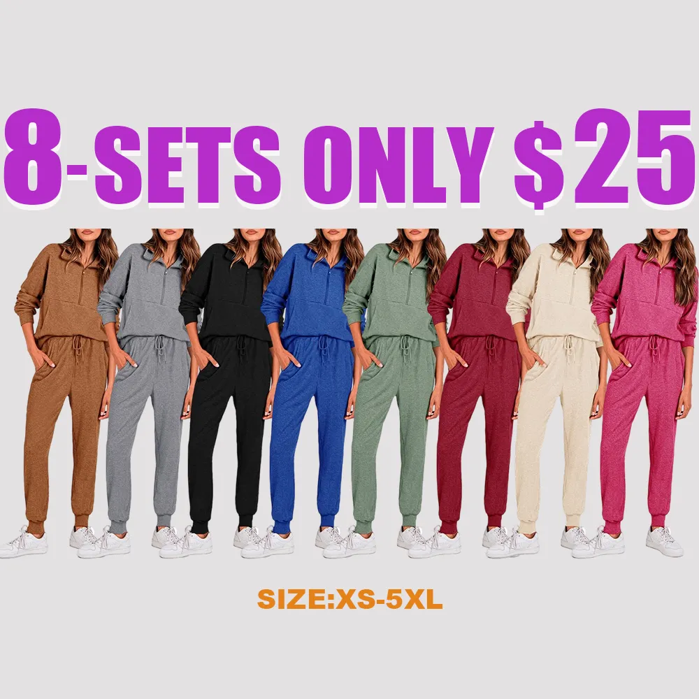 Autumn Essential Women's 2-Piece Half-Zip Sweatsuit – Comfy Pullover & Joggers Set