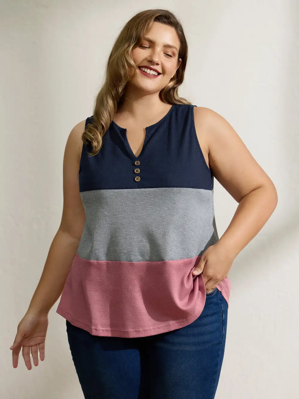 Colorful Stripes Textured Button Tank Top