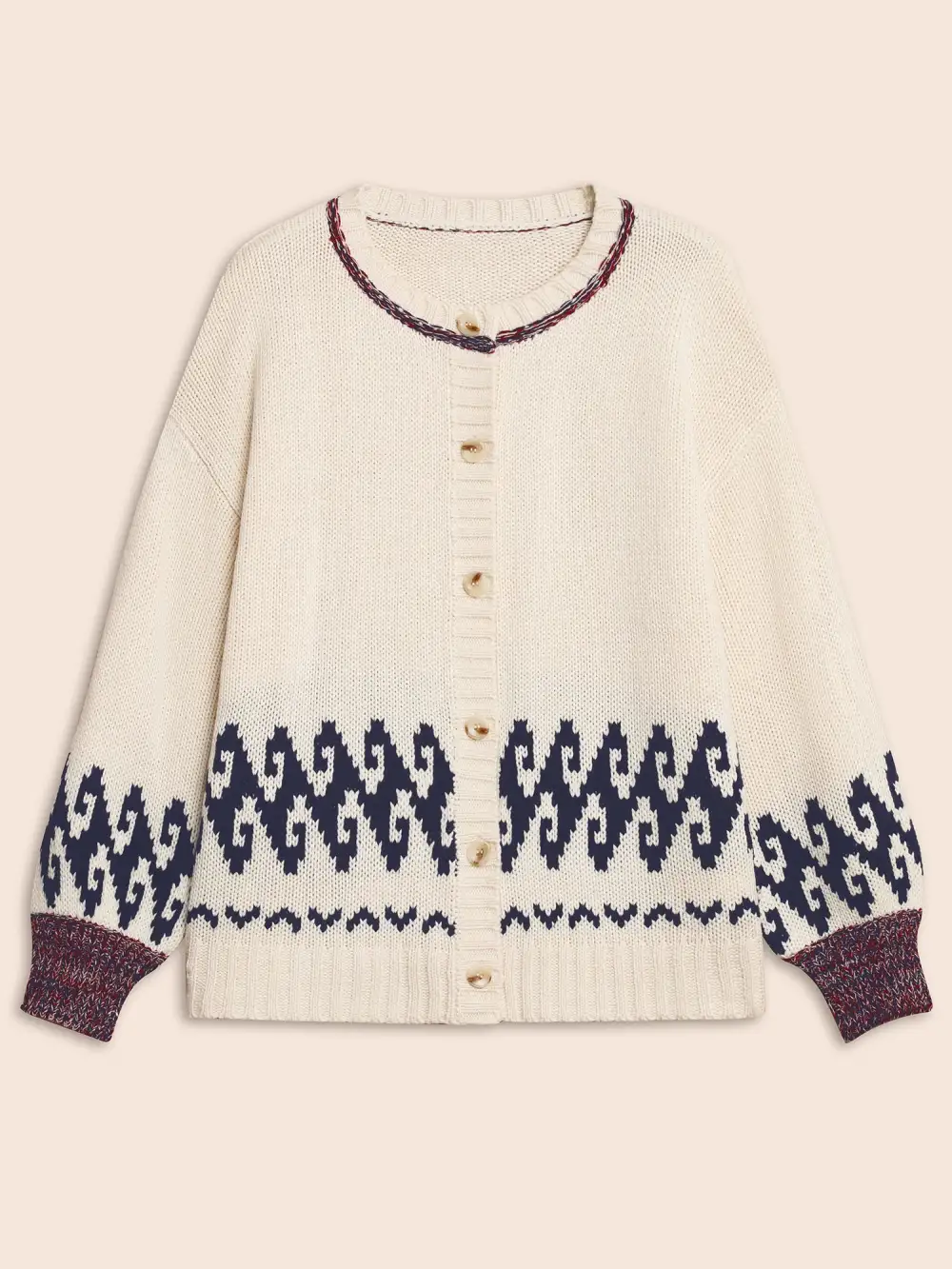 Fair Isle Balloon Sleeve Crew Neck Cardigan