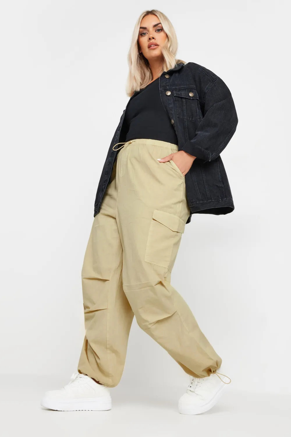 YOURS Curve Stone Brown Cargo Parachute Trousers