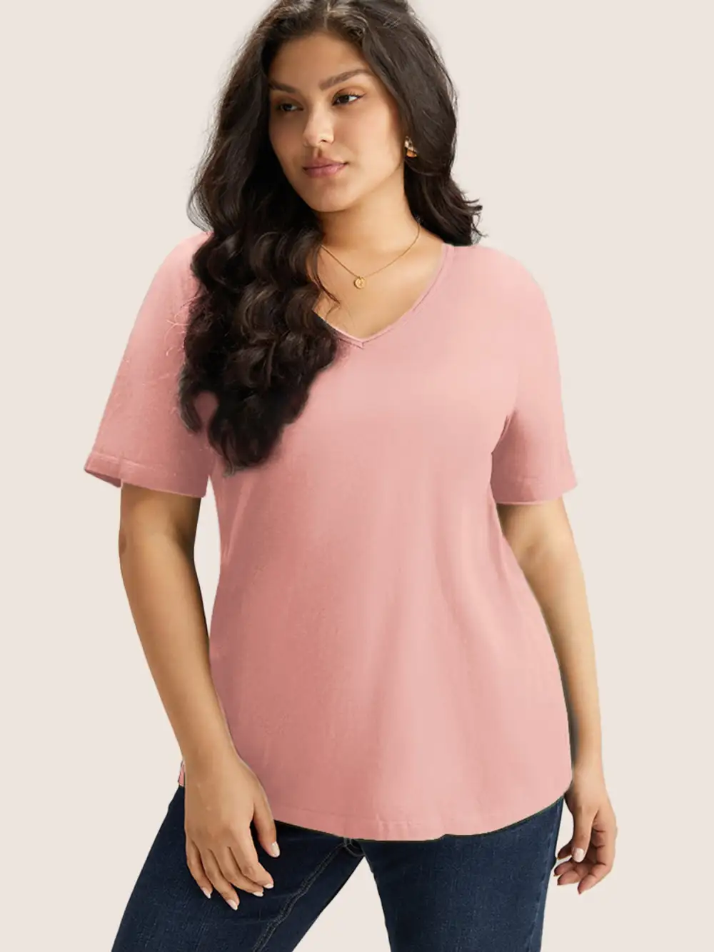 Cotton V Neck Plain Basic T-shirt
