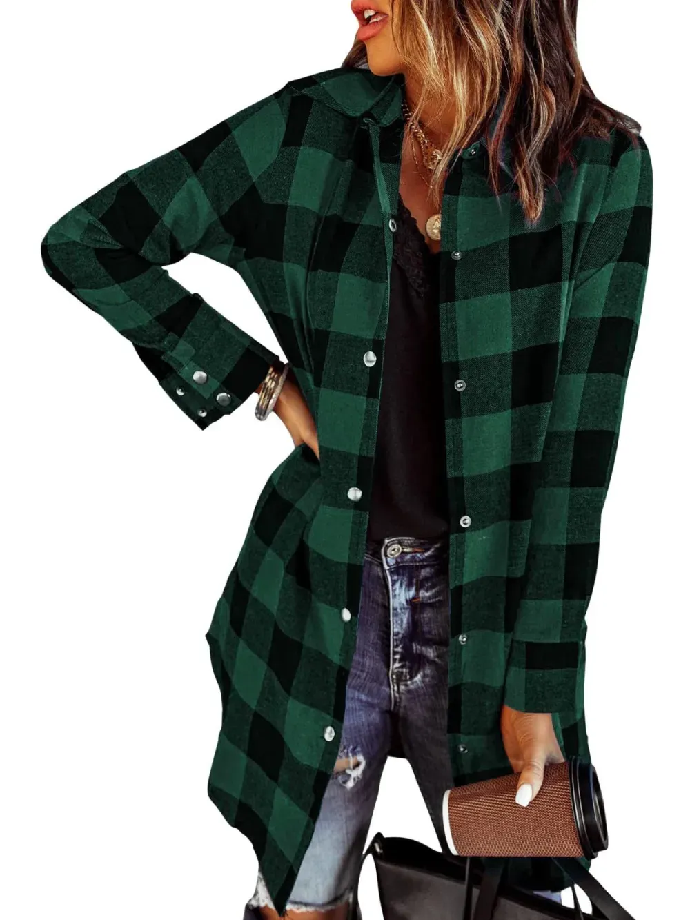 2025 Women's Flannel Long Sleeve Plaid Button Down Shirts