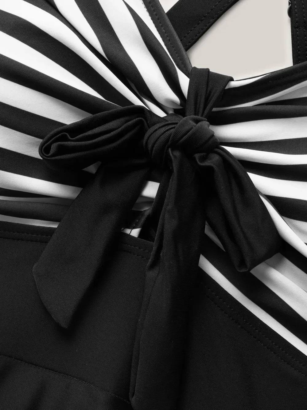 Stripes Patchwork Tie Knot Cross Straps Swim Dress