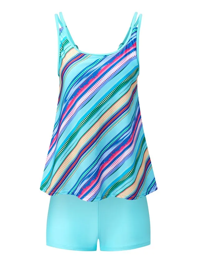 Casual Abstract Printing Scoop Neck Tankinis Two-Piece Set