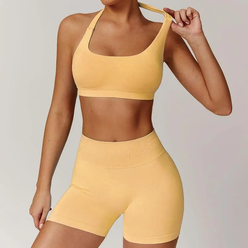 Women's Backless Halter Crop Top & High Waist Shorts Activewear Set
