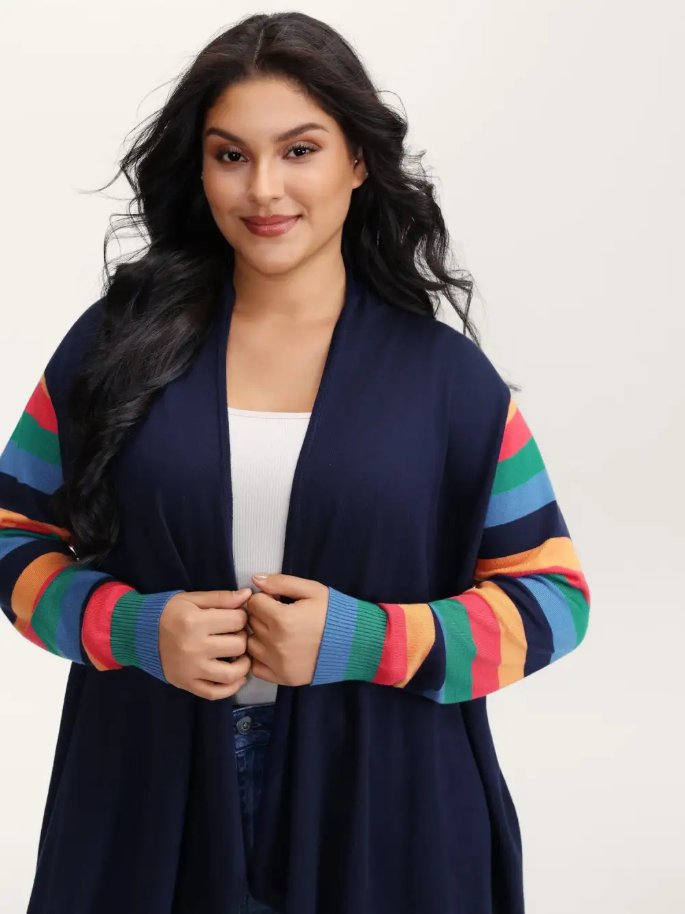 Colorful Stripes Irregular Hem Knit Cardigan