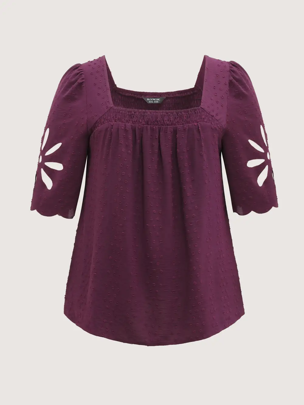 Textured Pleated Neckline Laser Cut Blouse