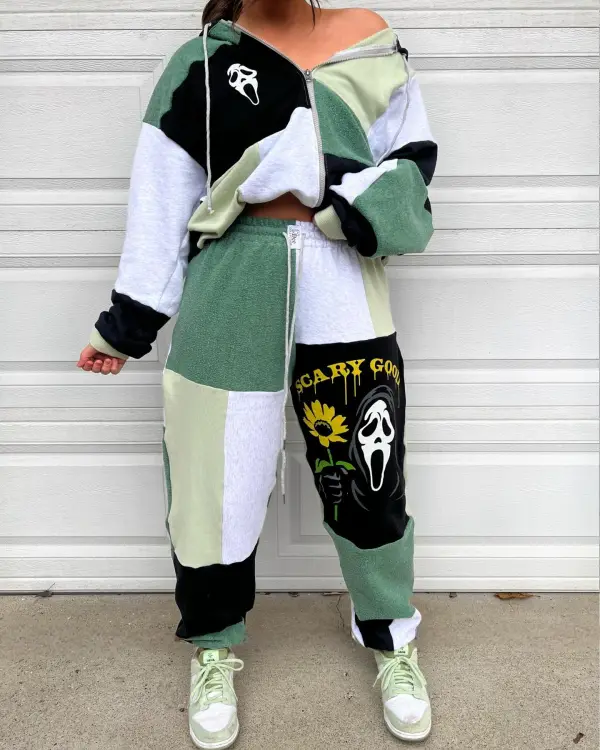 Green  2 piece set tops and bottoms how perfect and cozy piece for your Halloween day