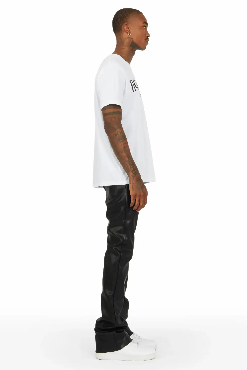 Ricky Black Faux Leather Stacked Jean