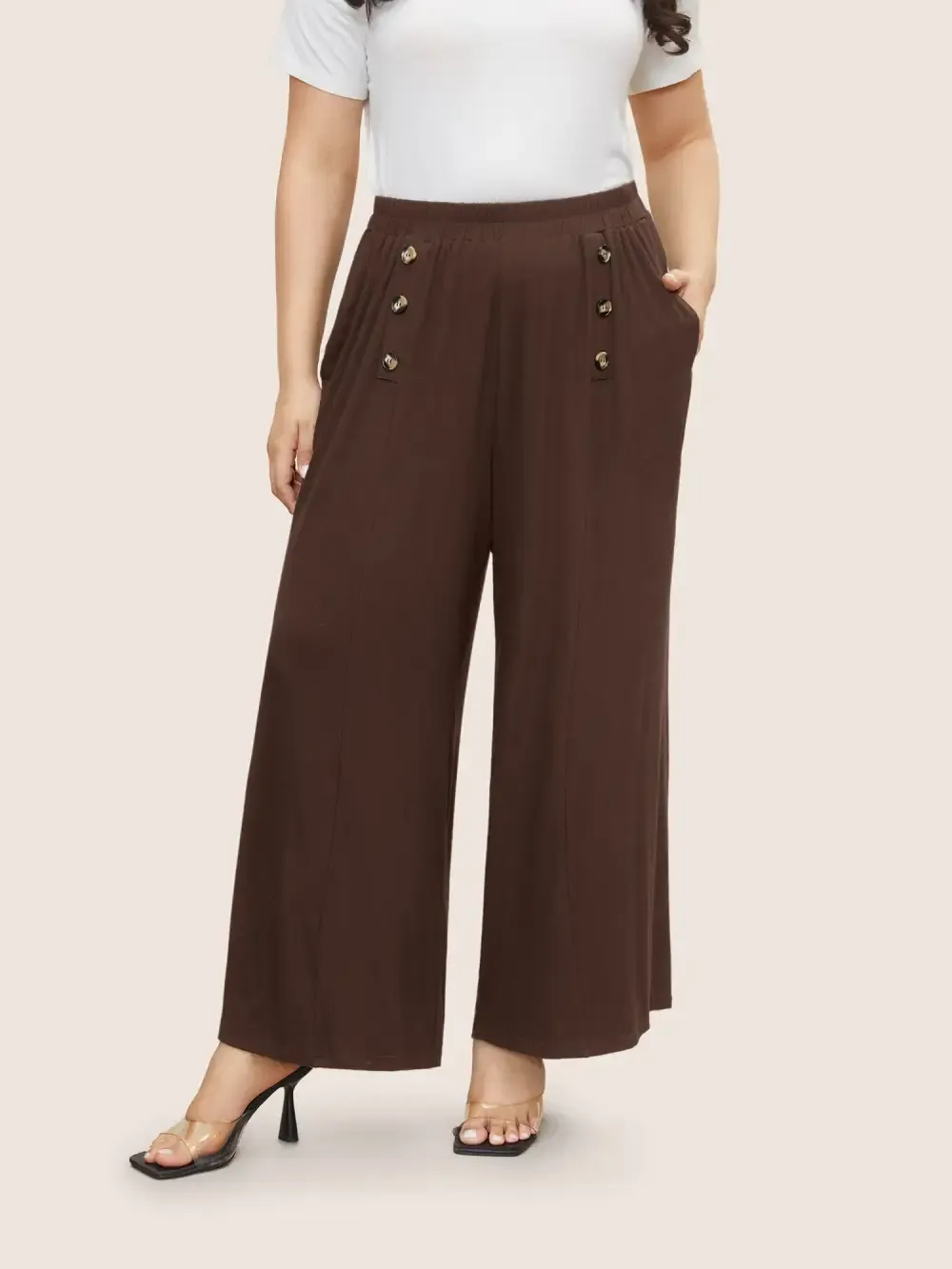 Supersoft Essentials Button Detail Wide Leg Pants