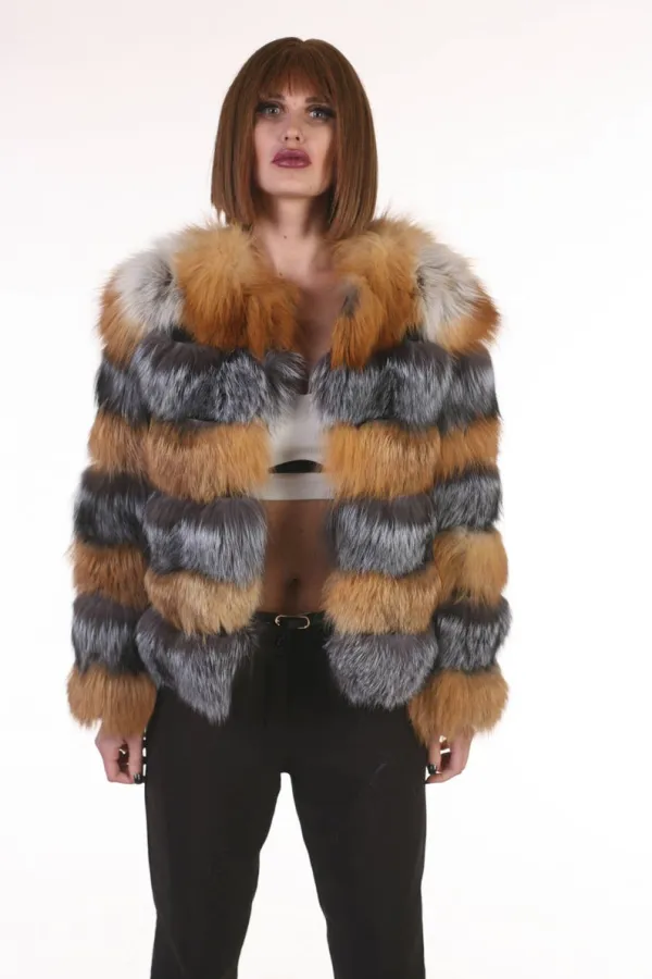 Red and Silver Fox Fur  Jacket