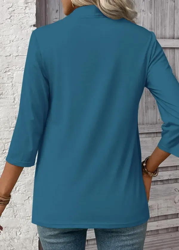 Peacock Blue Leopard 3/4 Sleeve Fake Two Piece Twinset