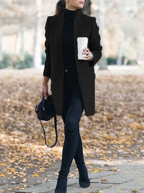 Women's Pea Coat Winter Coat Open Front Stand Collar Trench Coat Fall Warm Windproof Overcoat Christmas Jacket caramel colour