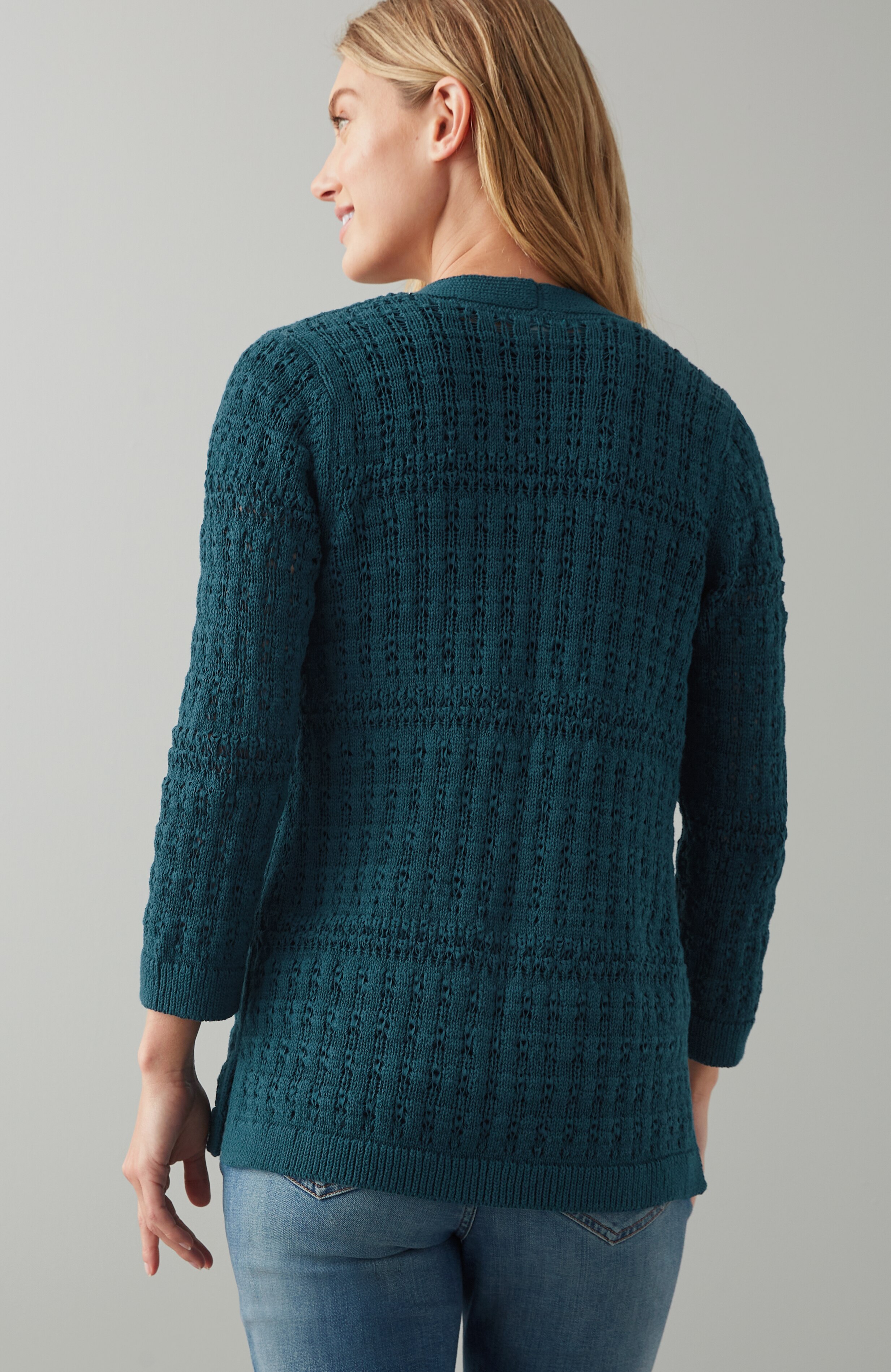 Textured-Stitch Open-Front Cardi