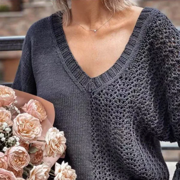 Vintage Solid Color Paneled Long Sleeve Sweater