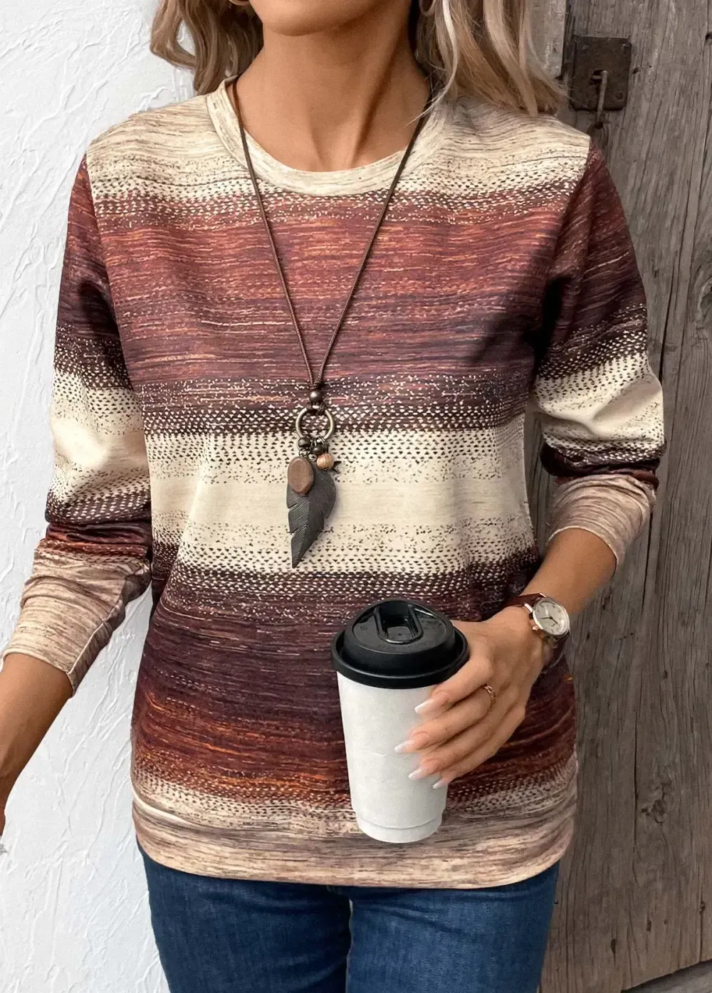 Multi Color Patchwork Tribal Print Long Sleeve Sweatshirt