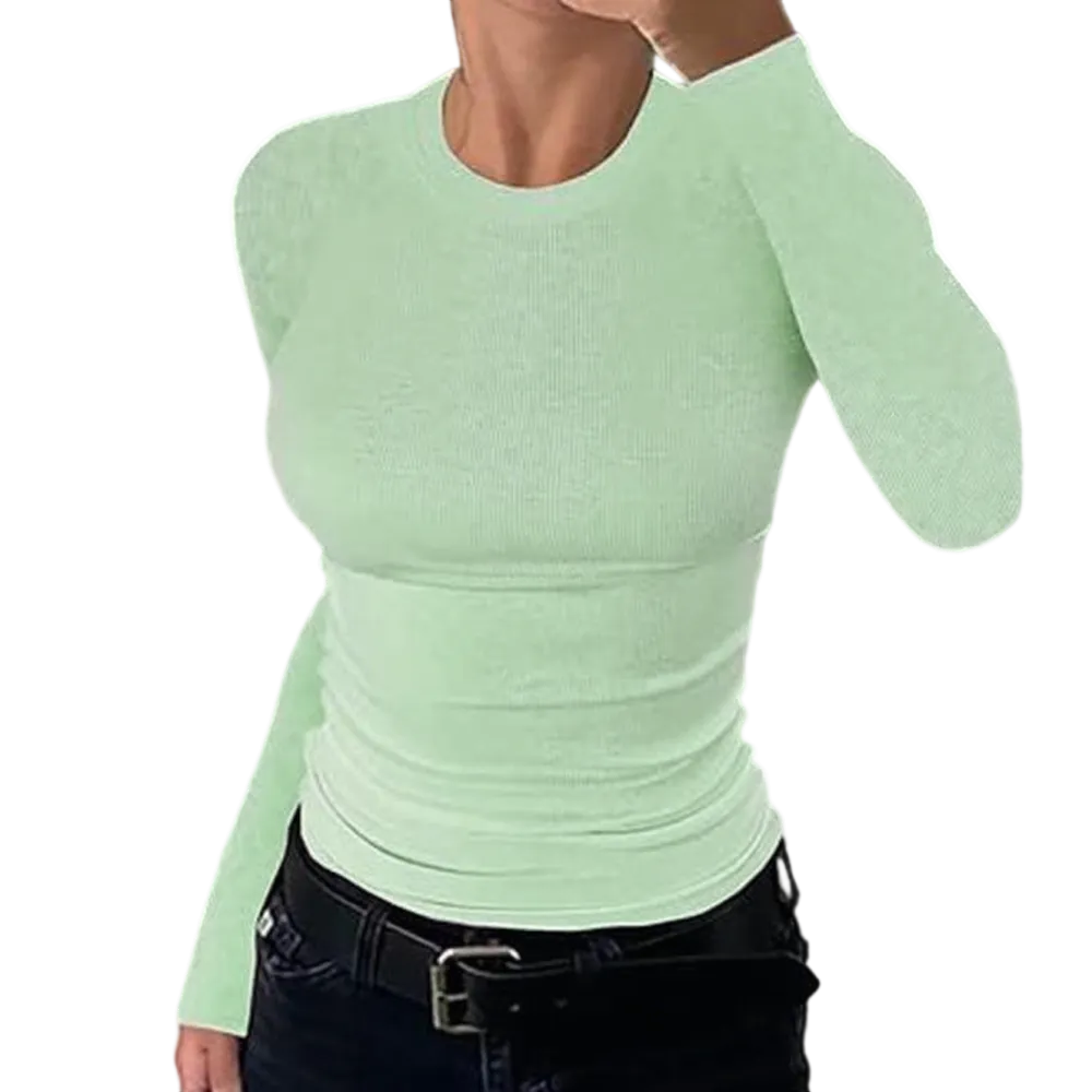 Women's Ribbed Crewneck Tops – Slim Fit Casual Sweaters, Short/Long Sleeve.