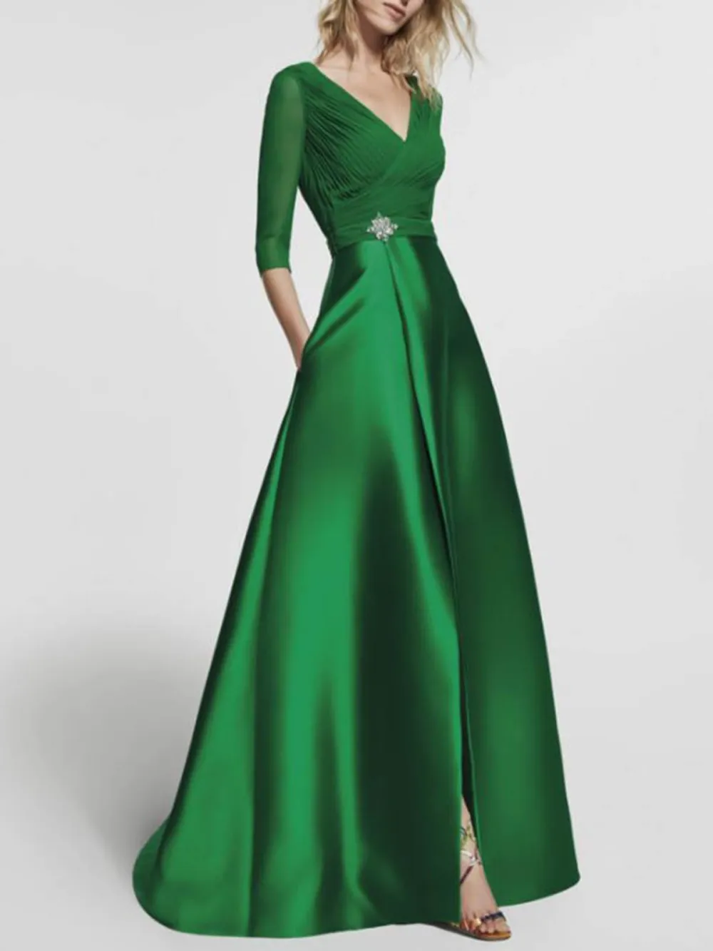 Ball Gown Date Solid Elegant Maxi Dress With Brooch