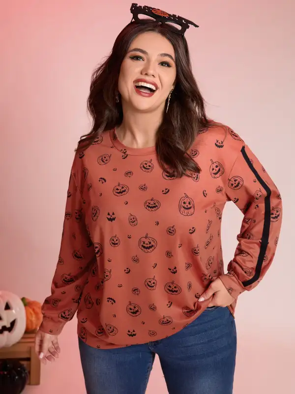 Spooky Halloween Print Relaxed Fit Sweatshirt